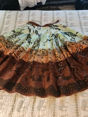 Solitaire Mint and Brown Ombre Printed Circle Skirt with Sequins
